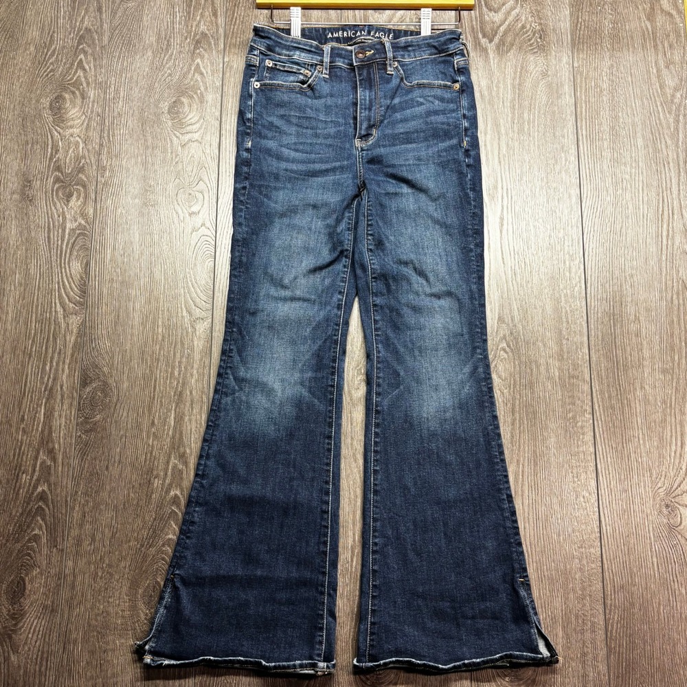 American Eagle Super Hi-Rise Flare Jeans 4 Long Dark Wash Next Level Stretch
